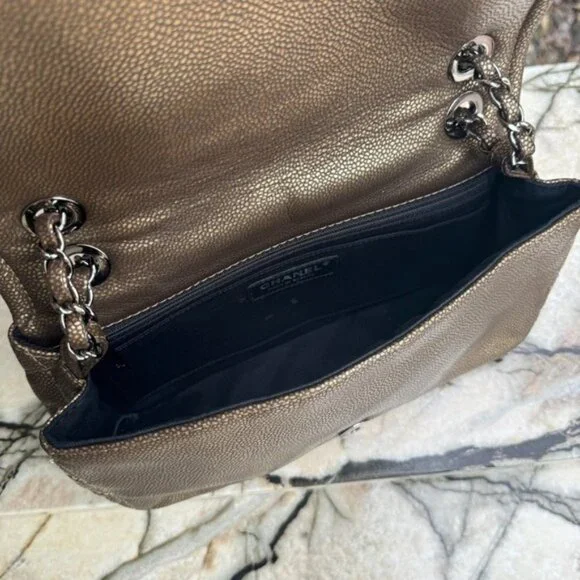 SOLD Chanel Classic Timeless CC Single Flap Metallic Caviar Shoulder Bag - Picture 11 of 16